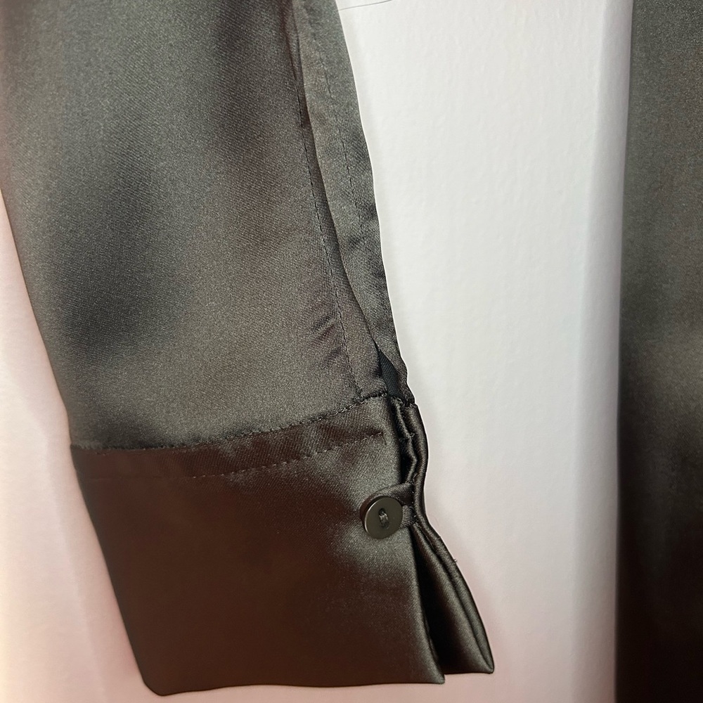 Zara Olive Satin Faux Wrap Long Sleeve Mini Dress - Picture 10 of 14